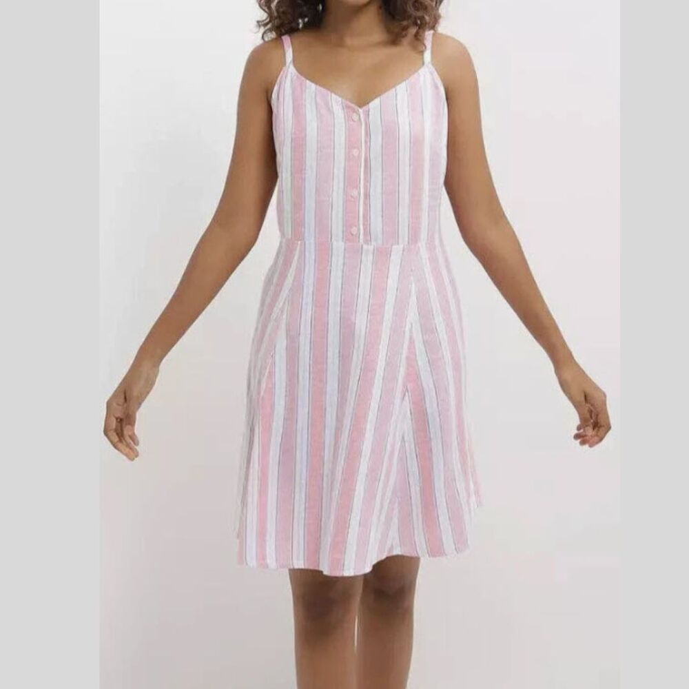 GAP Striped Fit & Flare Dress Pink/White Size S
